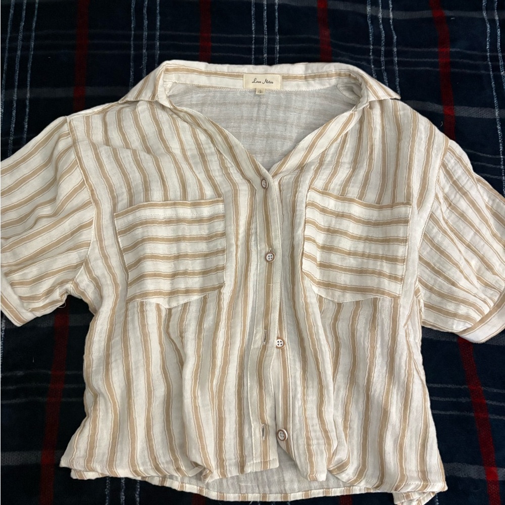 Love Notes Cream and Tan Textured Top